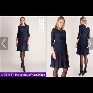 Seraphine Maternity Sophia Pleated Dress in navy